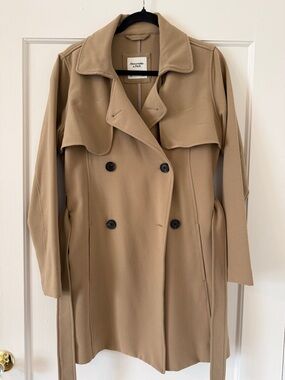 Abercrombie & Fitch Tan Double-Breasted Trench with Waist Tie